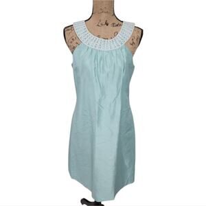 Vineyard Vines aqua and white silk party mini dress size 8‎